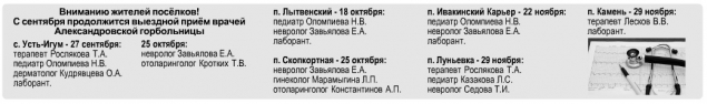 График выездных приемов врачами АЦГБ в поселках Александровского района