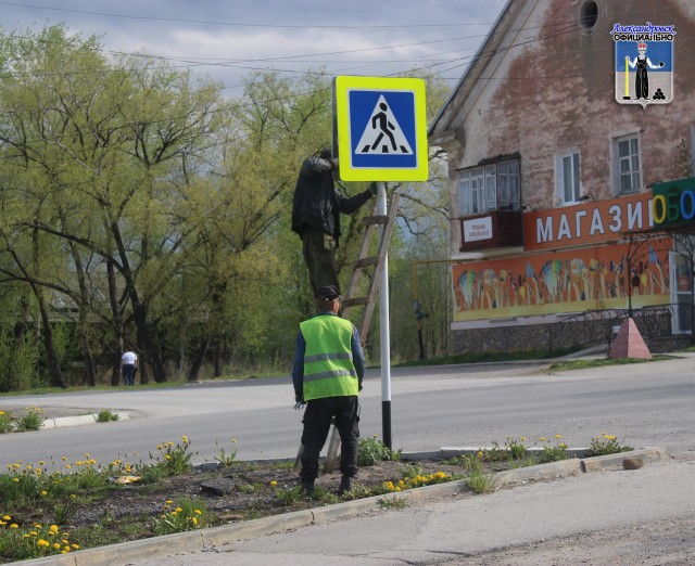 В Александровске обновляют дорожные знаки